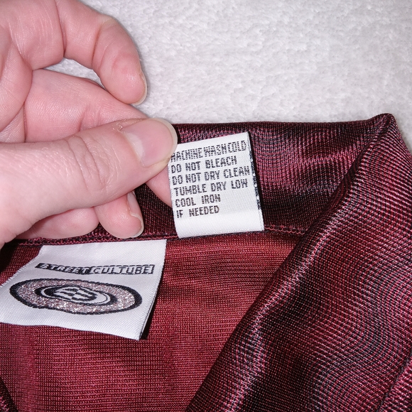 Vintage Mens Club Rave Shirt Street Culture Button Up Shiny Red Wave Size XL - Picture 15 of 15